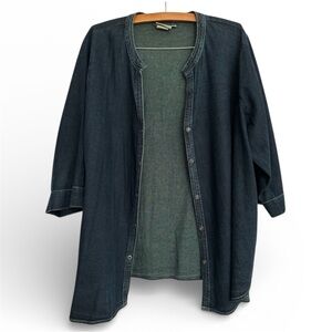 Hot Cotton by Marc Ware Blue Denim Snaps Shirt Sz 3X 3/4 Sleeve USA Vintage READ